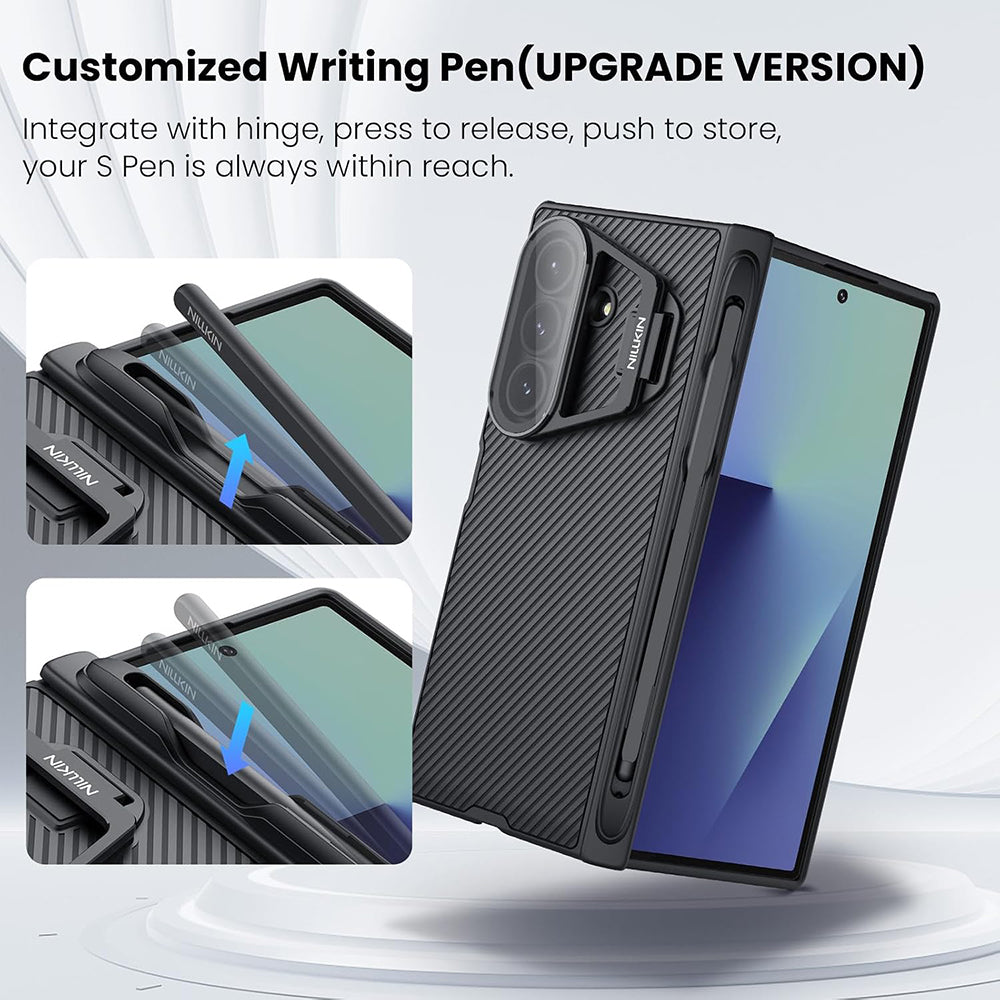 Maska za Samsung Galaxy Z Fold7 F966, Nillkin, CamShield Prop s prozirnim poklopcem za leće i držačem za S-Pen, Crna