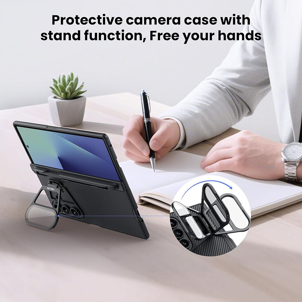 Maska za Samsung Galaxy Z Fold7 F966, Nillkin, CamShield Prop s prozirnim poklopcem za leće i držačem za S-Pen, Crna