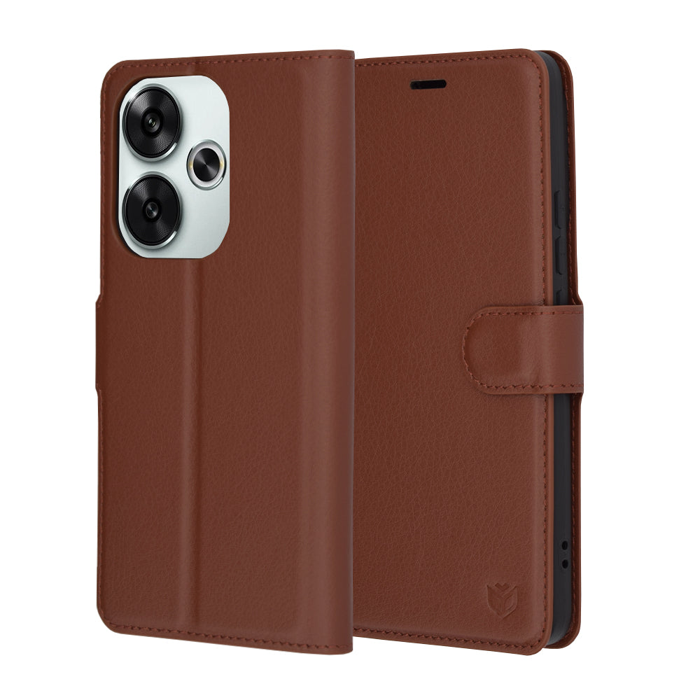 Futrola za Xiaomi Poco F6, Techsuit, Kožna Folio, Smeđa