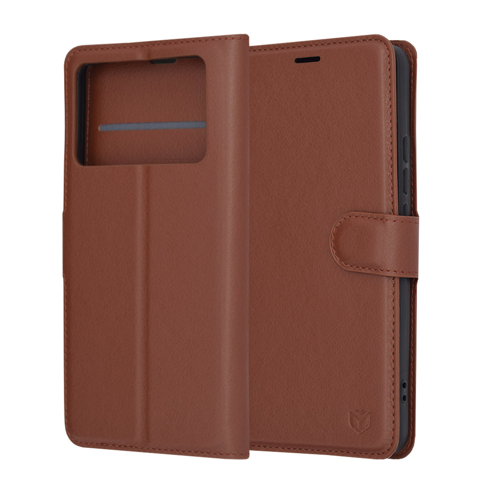 Futrola za Xiaomi Poco X6 Pro, Techsuit, Kožna Folio, Smeđa