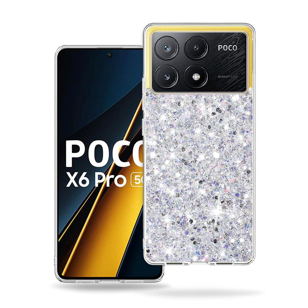 Maska za Xiaomi Poco X6 Pro, Techsuit, Sjajni Glitter, Bijela