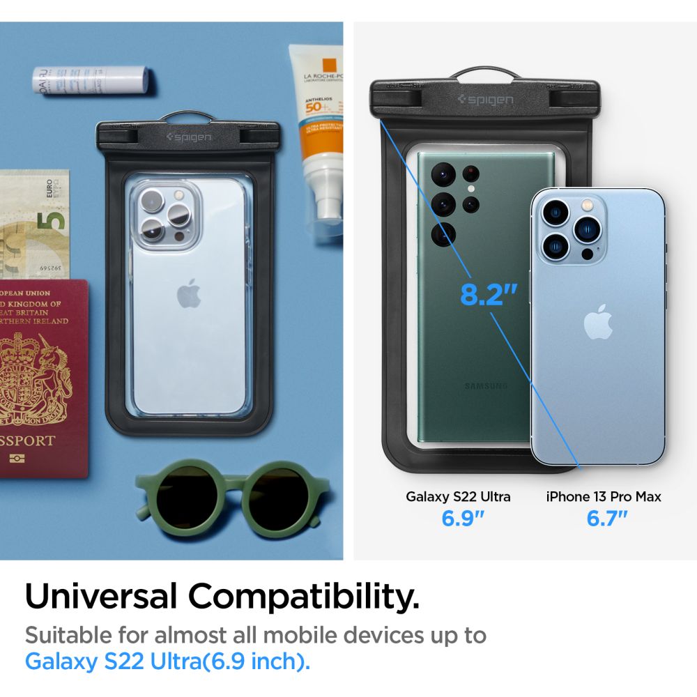 Univerzalna Vodootporna Torbica za Telefon 3.5inch - 7inch, Spigen, A601, Crna AMP04525