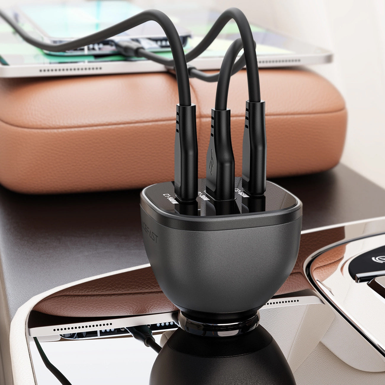 Auto punjač Acefast B14, 165W, 5A, 1 x USB-A - 2 x USB-C, Crni