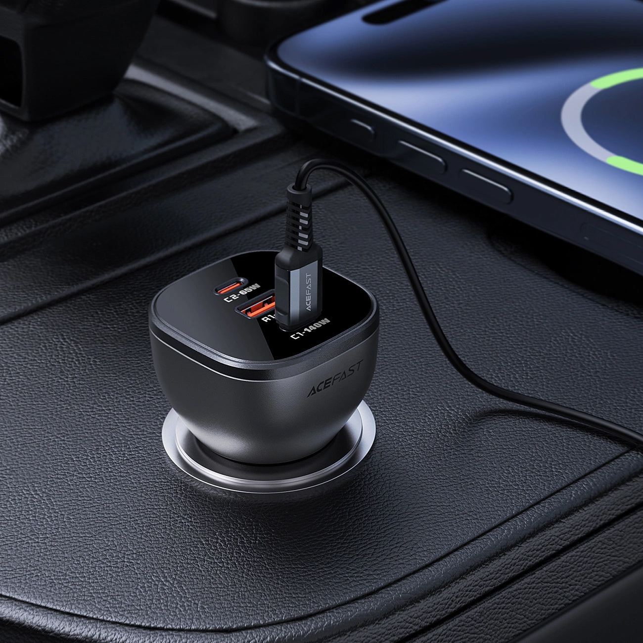 Auto punjač Acefast B14, 165W, 5A, 1 x USB-A - 2 x USB-C, Crni