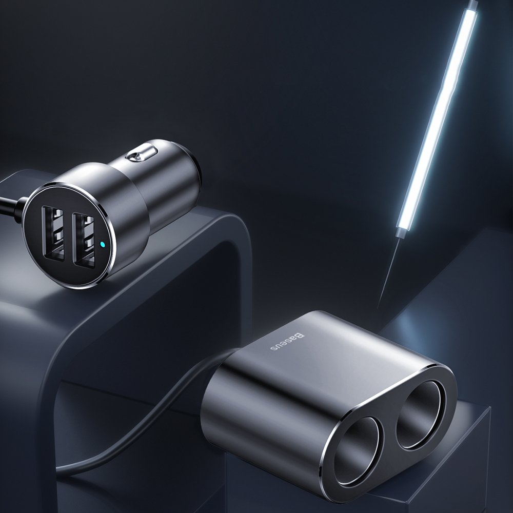 Auto punjač Baseus visoke učinkovitosti, 95W, 2.1A, 2 x produžetak za upaljač - 2 x USB-A, sivi CRDYQ-01