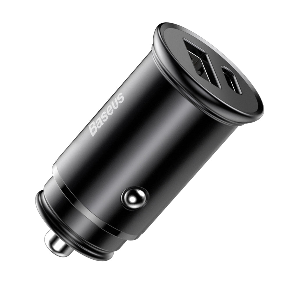 Auto punjač Baseus Circular Metal, 30W, 5A, 1 x USB-A - 1 x USB-C, Crni