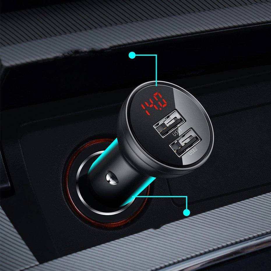 Auto punjač Baseus Digital Display, 24W, 2.4A, 2 x USB-A, Srebrni CCBX-0S