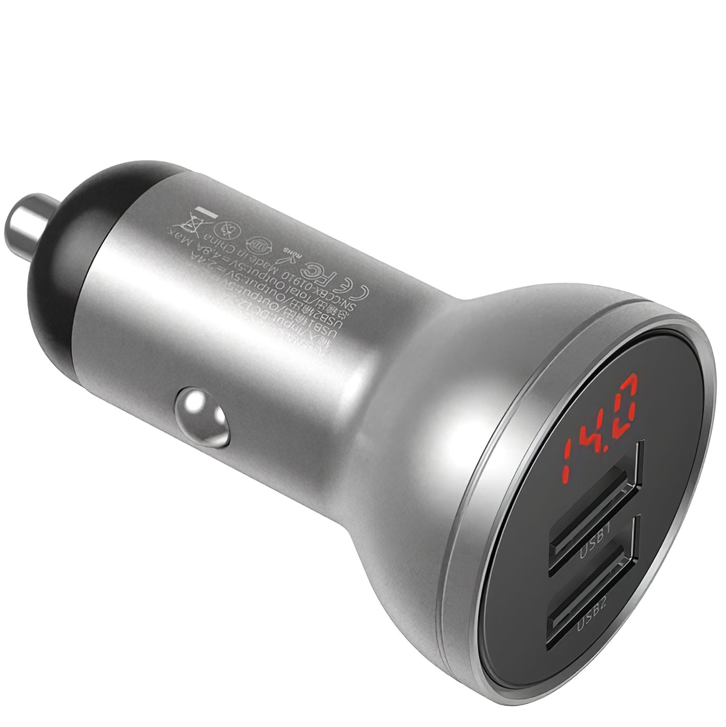 Auto punjač Baseus Digital Display, 24W, 2.4A, 2 x USB-A, Srebrni CCBX-0S
