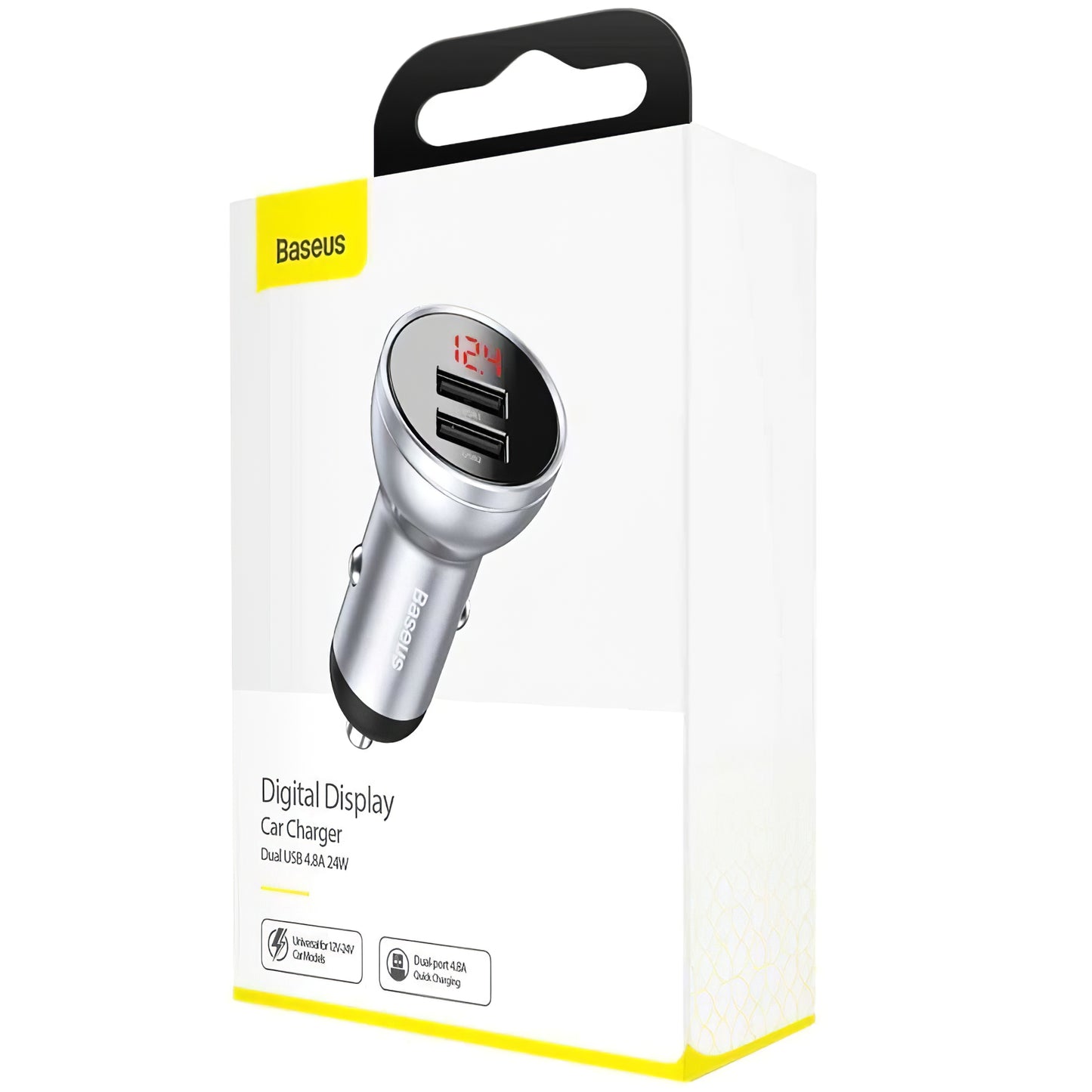Auto punjač Baseus Digital Display, 24W, 2.4A, 2 x USB-A, Srebrni CCBX-0S