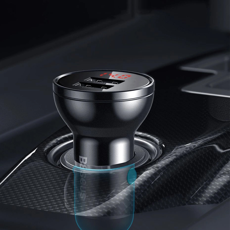 Auto punjač Baseus Digital Display, 24W, 2.4A, 2 x USB-A, Srebrni CCBX-0S