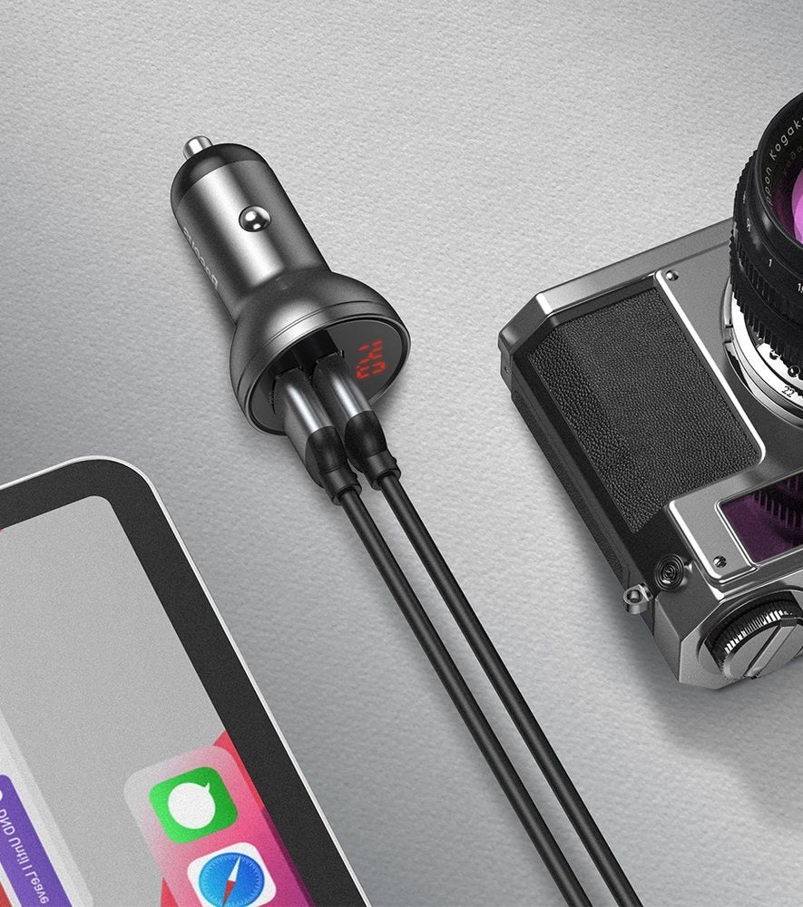 Auto punjač Baseus Digital Display, 24W, 2.4A, 2 x USB-A, Srebrni CCBX-0S