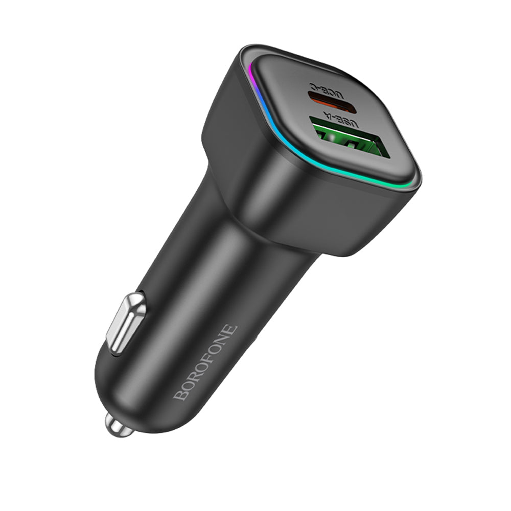 Auto punjač Borofone BZ28A Trophie, 30W, 3A, 1 x USB-A - 1 x USB-C, Crni