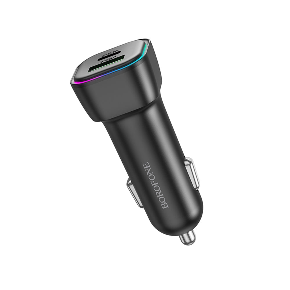Auto punjač Borofone BZ28A Trophie, 30W, 3A, 1 x USB-A - 1 x USB-C, Crni