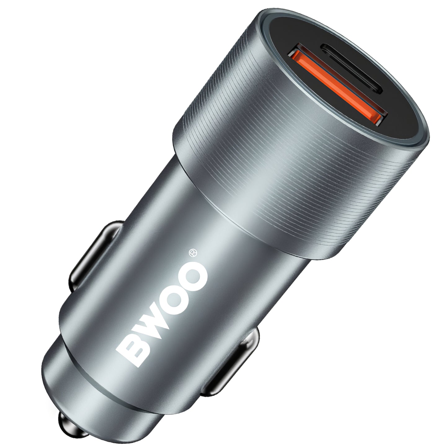 Auto punjač BWOO BO-CC73, 38W, 3A, 1 x USB-A - 1 x USB-C, Srebrni