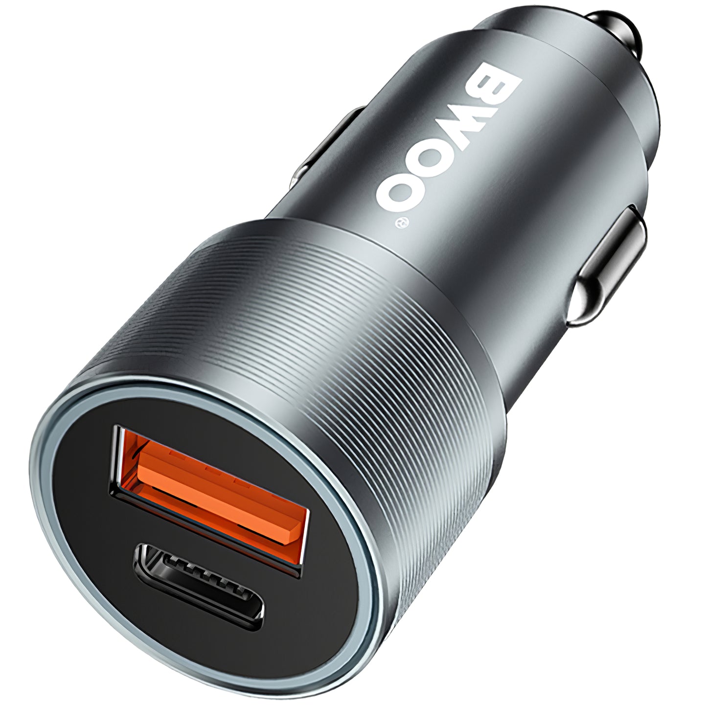Auto punjač BWOO BO-CC73, 38W, 3A, 1 x USB-A - 1 x USB-C, Srebrni