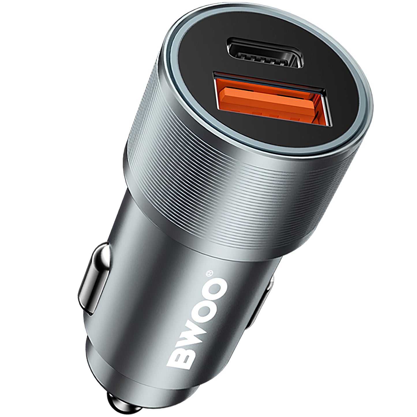 Auto punjač BWOO BO-CC73, 38W, 3A, 1 x USB-A - 1 x USB-C, Srebrni