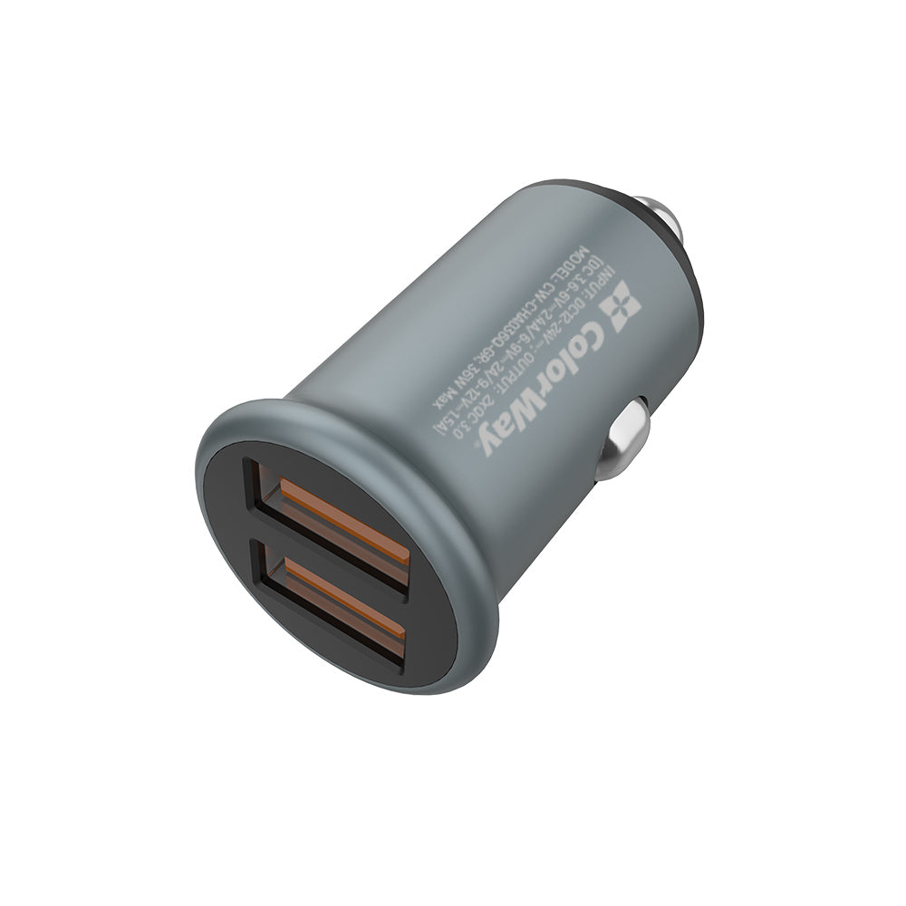 Auto punjač ColorWay, 36W, 3A, 2 x USB-A, Sivi