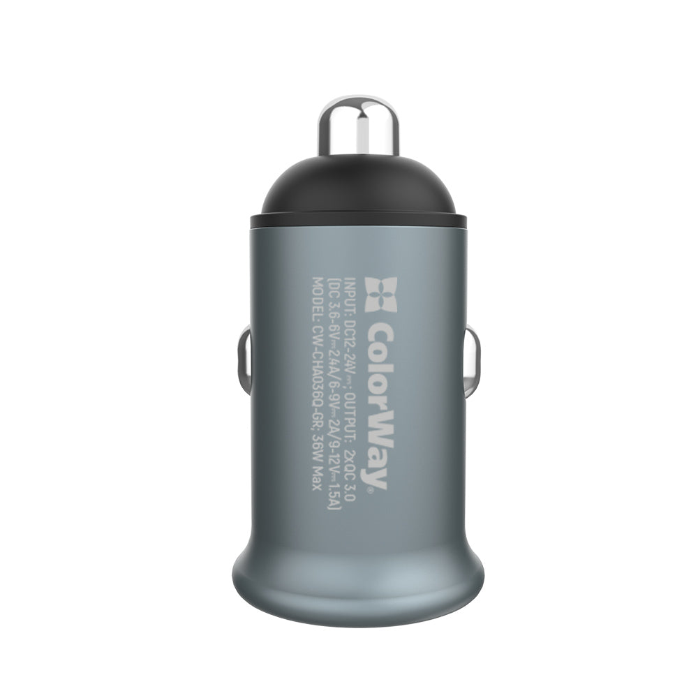 Auto punjač ColorWay, 36W, 3A, 2 x USB-A, Sivi