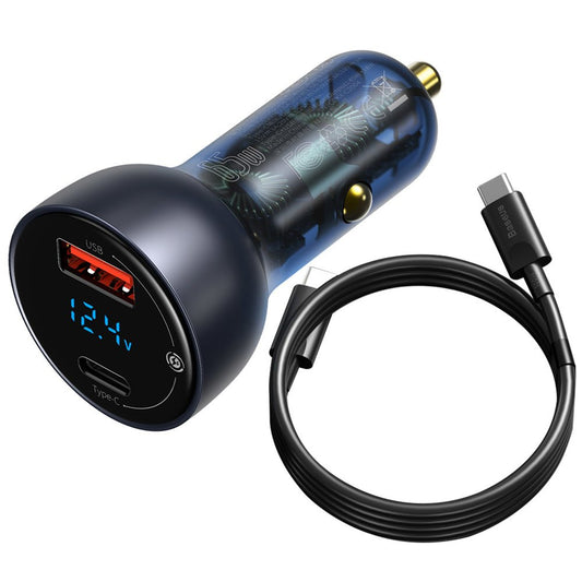 Auto punjač s USB-C kabelom Baseus Digital Display, 65W, 5A, 1 x USB-A - 1 x USB-C, Crni TZCCKX-0G