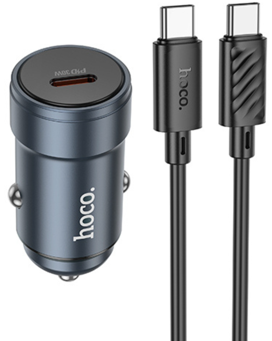 Auto punjač s USB-C kabelom HOCO Z57, 30W, 3A, 1 x USB-C, Siva