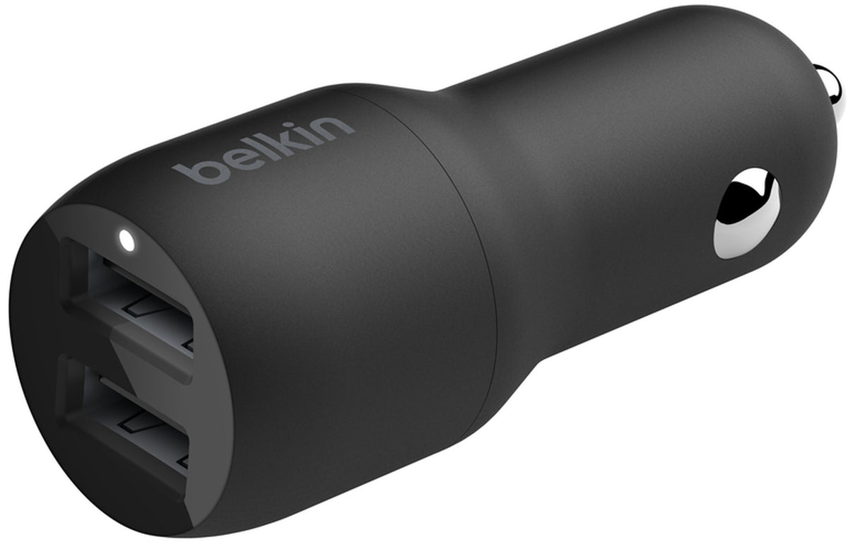 Auto punjač s Lightning kabelom Belkin BoostCharge Dual, 24W, 2.4A, 2 x USB-A, Crni CCD001bt1MBK