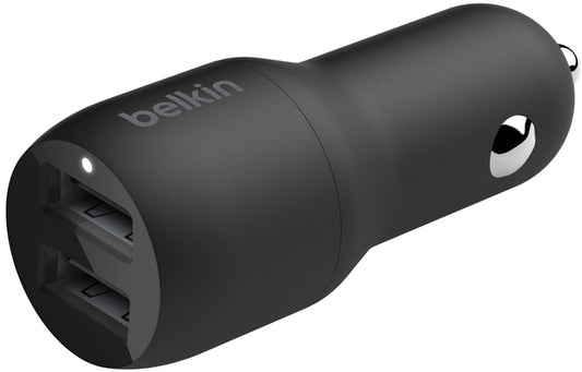 Auto punjač s USB-C kabelom Belkin BoostCharge Dual, 24W, 2.4A, 2 x USB-A, Crni CCE001bt1MBK