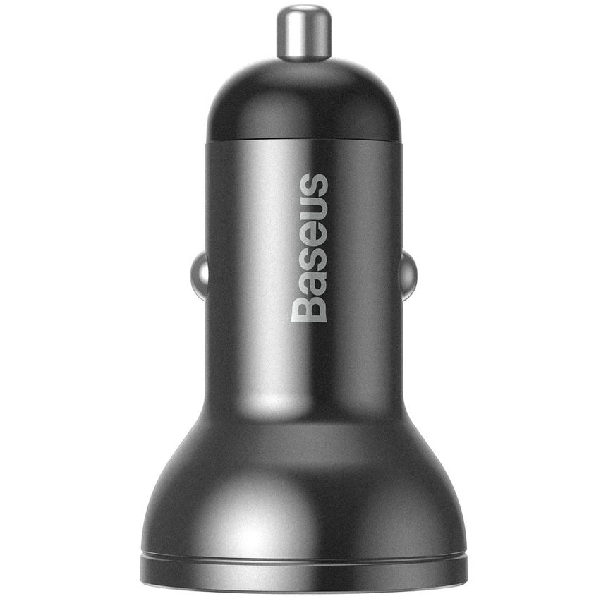 Auto punjač s kabelom Lightning - microUSB - USB-C Baseus Digital Display, 24W, 2.4A, 2 x USB-A, Sivi TZCCBX-0G