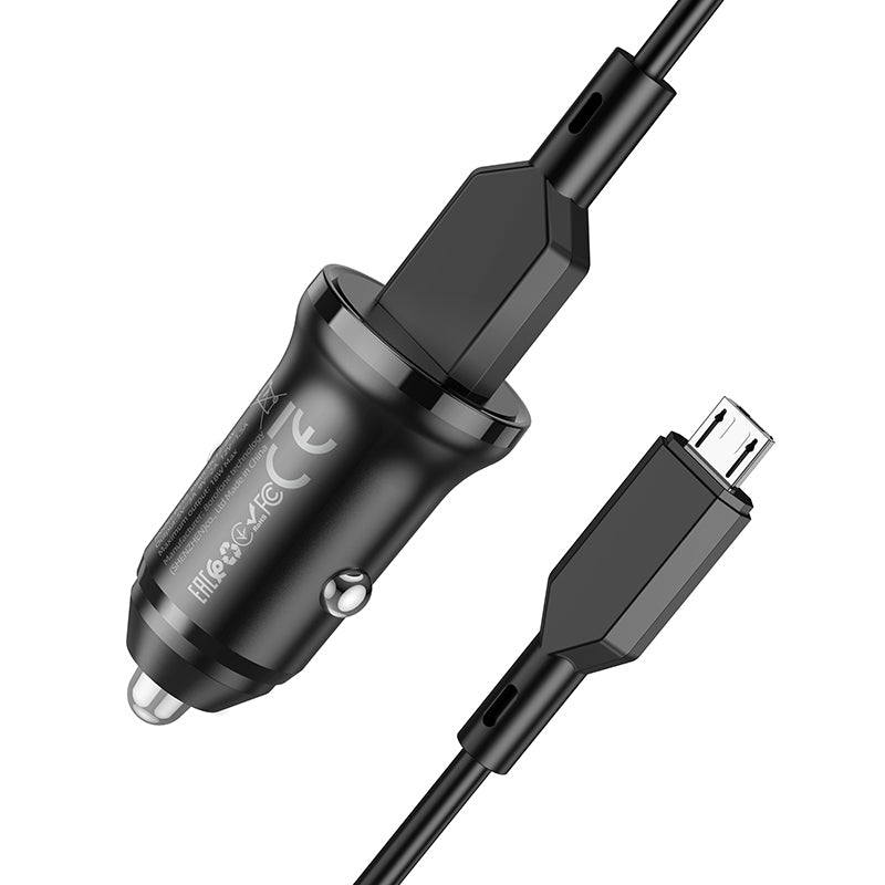 Auto punjač s microUSB kabelom Borofone BZ18, 18W, 3A, 1 x USB-A, Crni