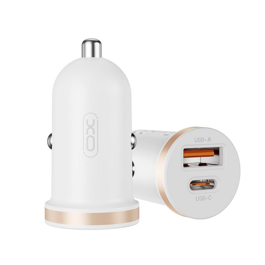 Auto punjač s Lightning kabelom XO Design CC56, 30W, 3A, 1 x USB-A - 1 x USB-C, Bijeli