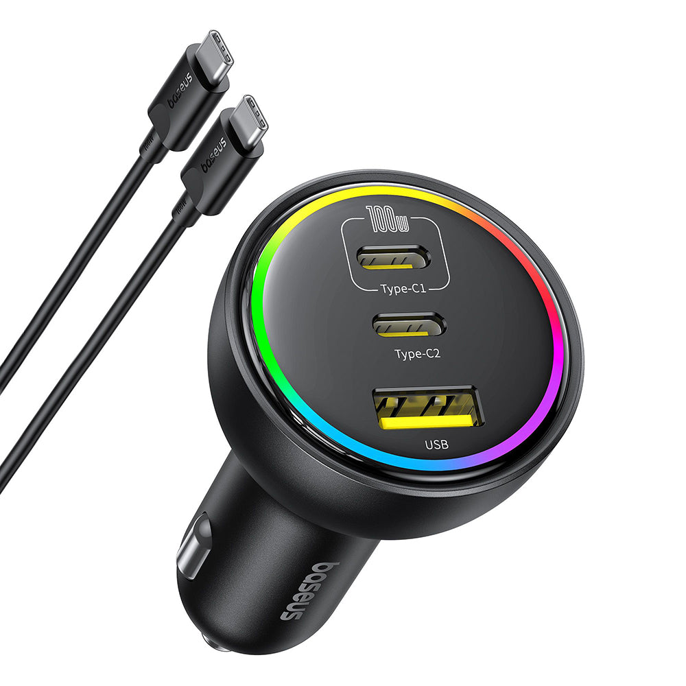 Auto punjač s USB-C kabelom Baseus, 152.5W, 5A, 1 x USB-A - 2 x USB-C, Crni C00036101111-00