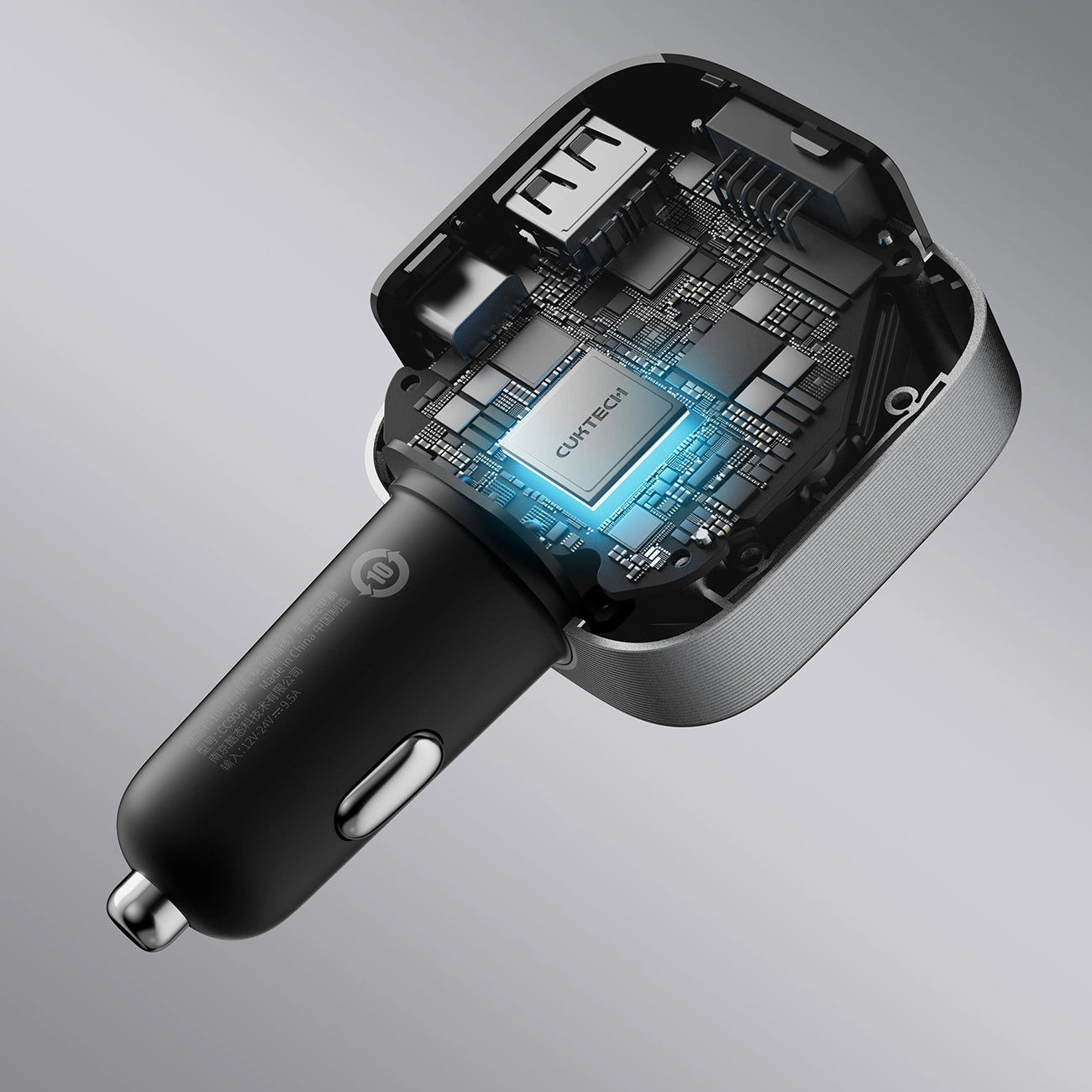 Auto punjač s USB-C kabelom Cuktech CC903P Display, 100W, 5A, 1 x USB-A - 1 x USB-C, Siva