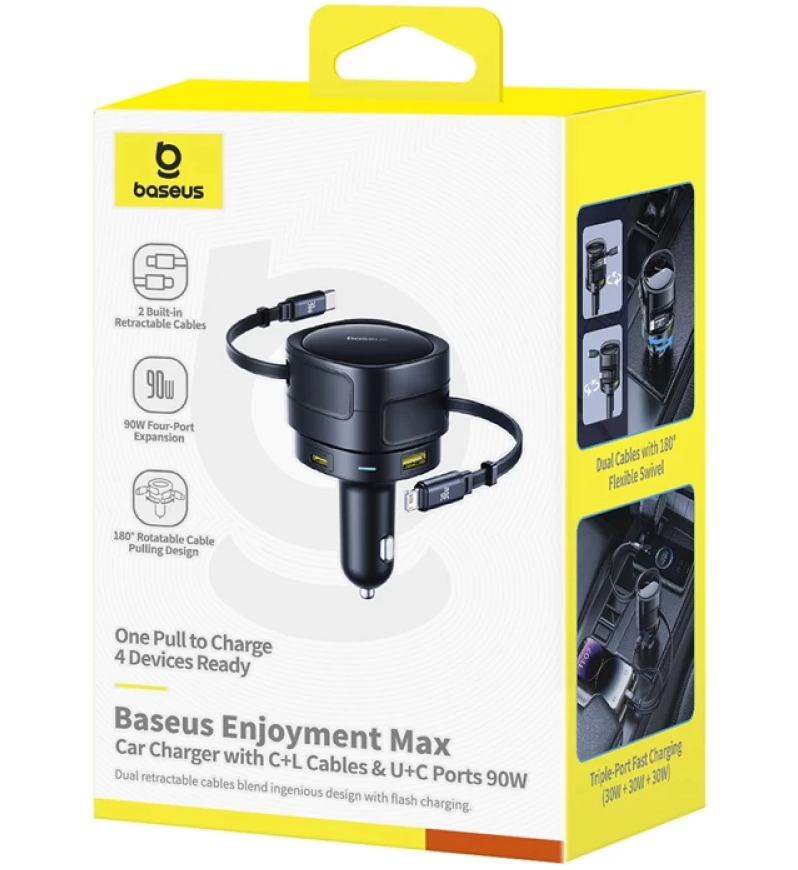 Auto punjač s USB-C / Lightning kabelom Baseus Enjoyment Max, 90 W, 1 x USB-A – 1 x USB-C, crni C00035507121-02