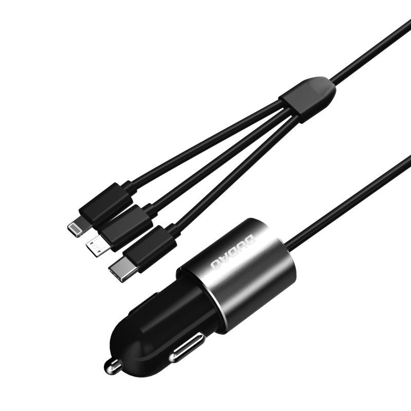 Auto punjač s Lightning / microUSB / USB-C kabelom Dudao R5ProN, 17W, 3.4A, 1 x USB-A, Crni