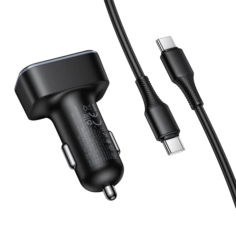 Auto punjač s USB-C kabelom HOCO Z63B Display, 48W, 3A, 1 x USB-A - 1 x USB-C, Crni