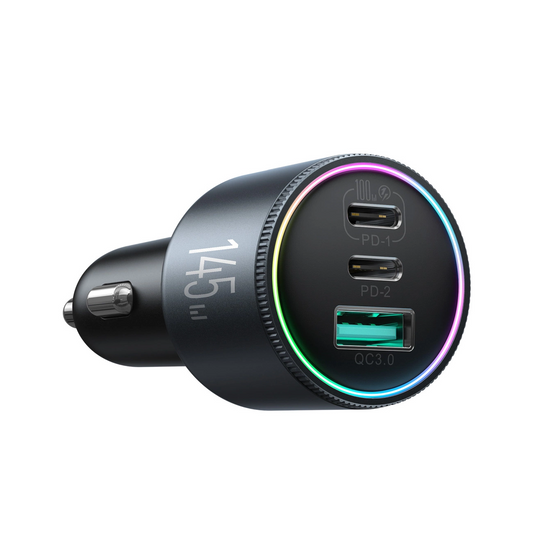 Auto punjač s USB-C kabelom Joyroom JR-CCN07, 145W, 5A, 1 x USB-A - 2 x USB-C, Sivi