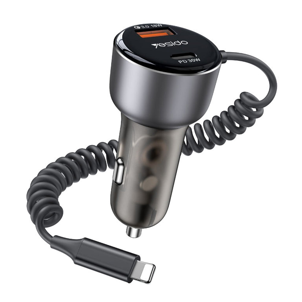 Auto punjač s Lightning kabelom Yesido Y57, 50W, 3A, 1 x USB-A - 1 x USB-C, Crni