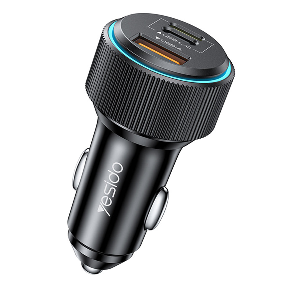 Auto punjač s Lightning kabelom Yesido Y60, 38W, 3A, 1 x USB-A - 2 x USB-C, Crni