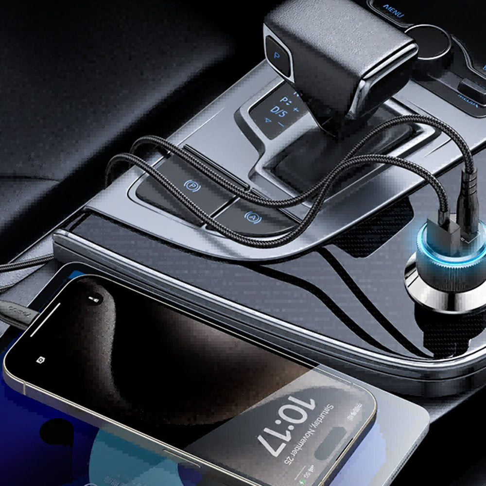 Auto punjač s Lightning kabelom Yesido Y60, 38W, 3A, 1 x USB-A - 2 x USB-C, Crni