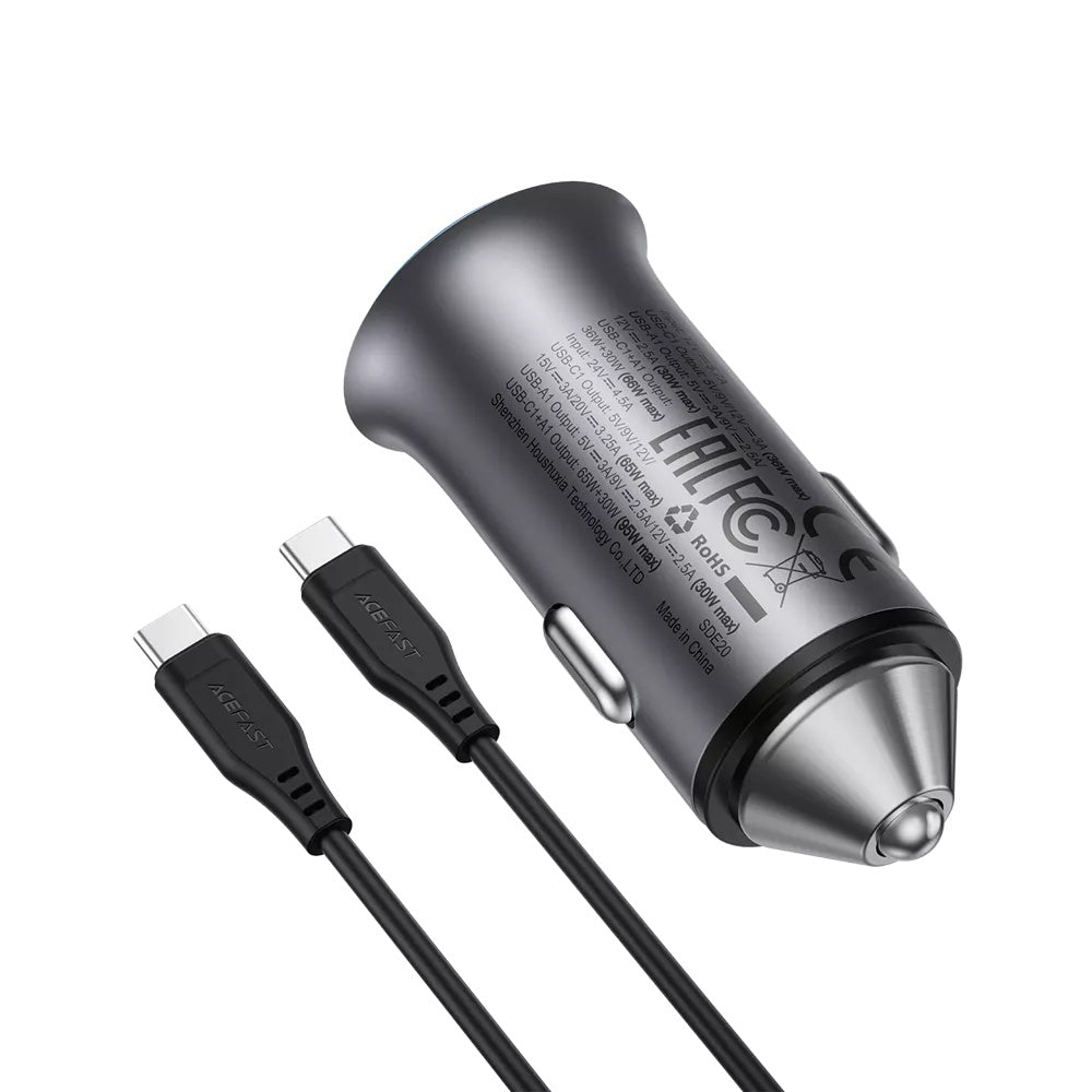 Auto punjač s USB-C kabelom Acefast B16, 95W, 3.25A, 1 x USB-A - 1 x USB-C, Sivi