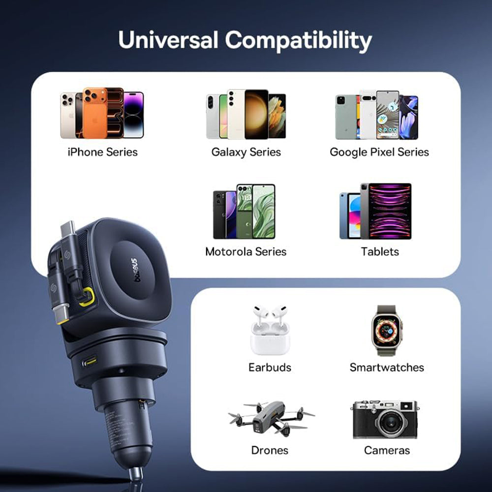 Incarcator Auto Cu Cablu USB-C Baseus PrimeTrip VR2 Max, 163W, 3A, 1 x USB-A - 1 x USB-C, Negru P10162701313-00