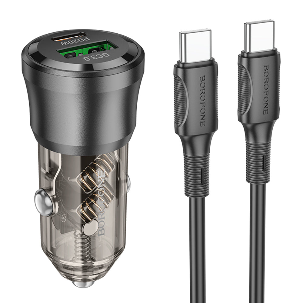 Auto punjač s USB-C kabelom Borofone BZ25 Journey, 38W, 3A, 1 x USB-A - 1 x USB-C, Crni