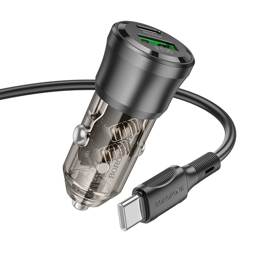 Auto punjač s USB-C kabelom Borofone BZ25 Journey, 38W, 3A, 1 x USB-A - 1 x USB-C, Crni