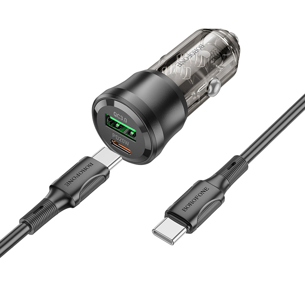 Auto punjač s USB-C kabelom Borofone BZ25 Journey, 38W, 3A, 1 x USB-A - 1 x USB-C, Crni