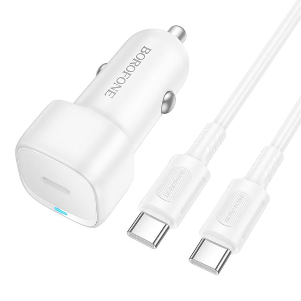 Auto punjač s USB-C kabelom Borofone BZ34A Cloud, 20W, 3A, 1 x USB-C, Bijeli