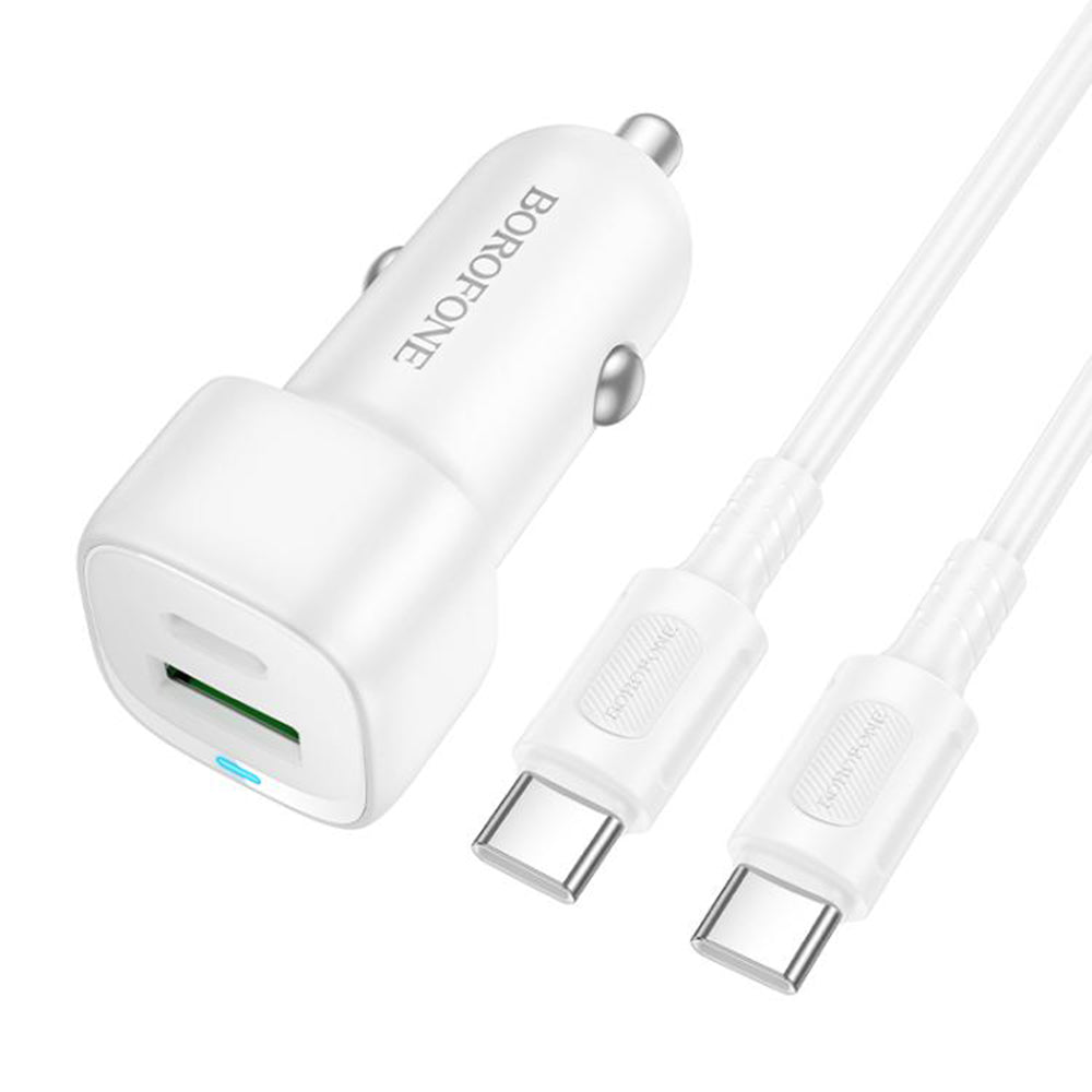 Auto punjač s USB-C kabelom Borofone BZ34B Cloud, 20W, 3A, 1 x USB-A - 1 x USB-C, Bijeli