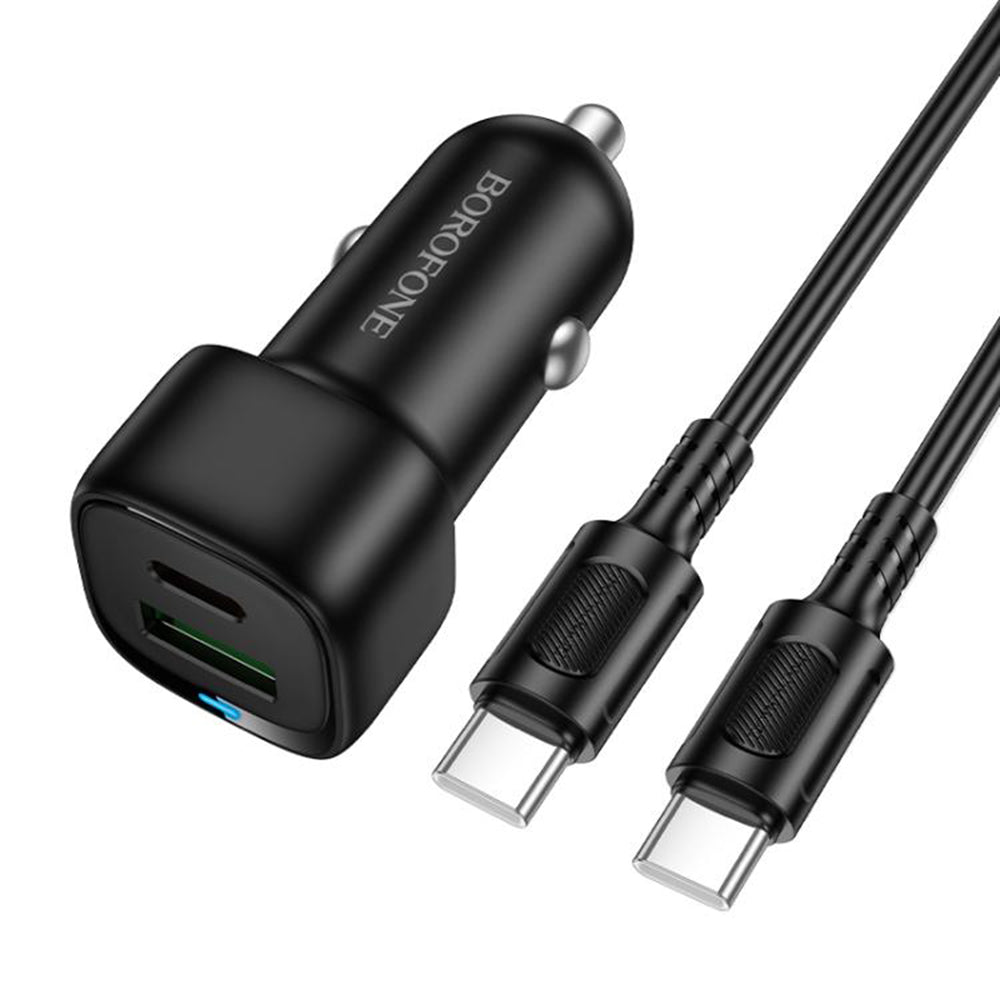 Auto punjač s USB-C kabelom Borofone BZ34B Cloud, 20W, 3A, 1 x USB-A - 1 x USB-C, Crni
