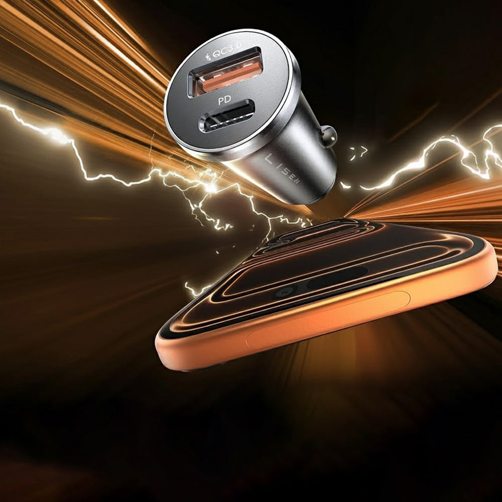 Auto punjač s USB-C / Lightning kabelom Lisen, 48W, 3A, 1 x USB-A - 1 x USB-C, Crni YL0223080035