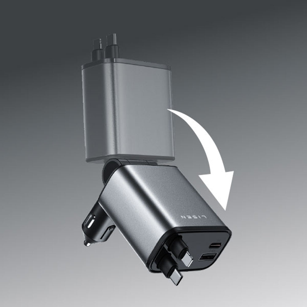 Auto punjač s USB-C / Lightning kabelom Lisen, 69W, 3A, 1 x USB-A - 1 x USB-C, Crni YL0224040031