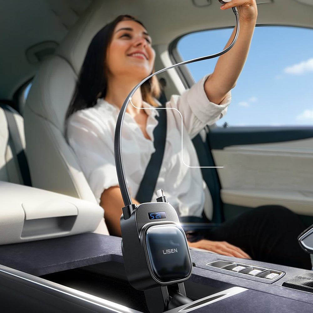 Auto punjač s USB-C / Lightning kabelom Lisen Display, 96W, 3A, 1 x USB-A - 1 x USB-C, Crni YL0224080017