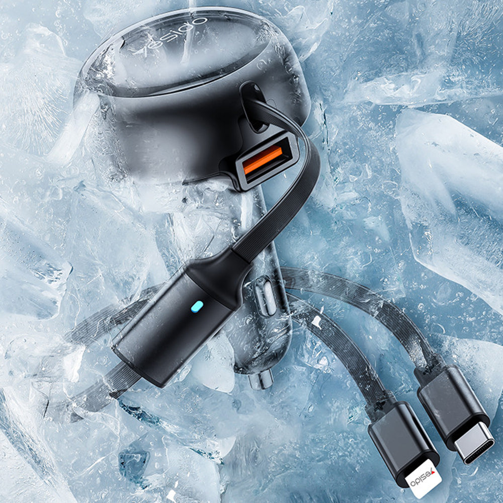 Auto punjač s USB-C / Lightning kabelom Yesido Y61, 53W, 3A, 1 x USB-A, Crni